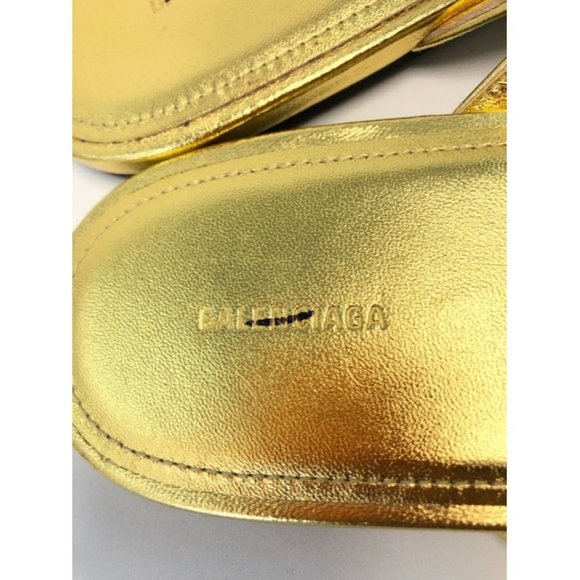 Balenciaga Gold Round Metallic Leather Flip Flops Sandals - Picture 7 of 12